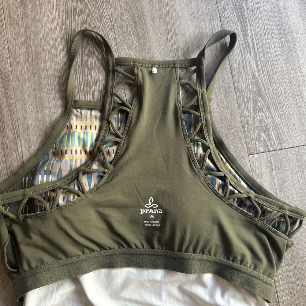 Prana Ardor Elastic Sports Dress Build in Bra Sz M Olive Green Athleisure Comfy - Picture 10 of 15